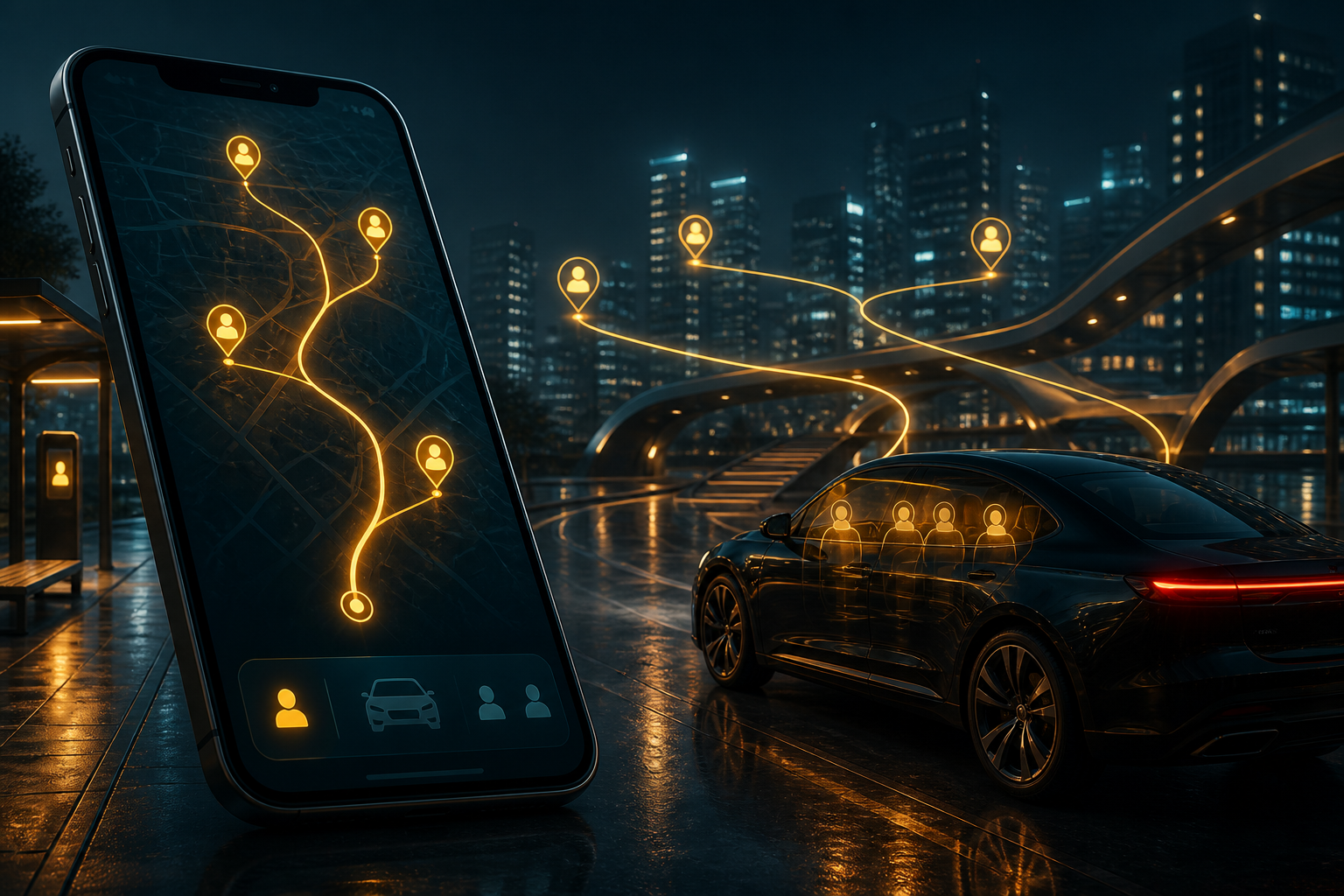 Carpooling App Development mobile application concept